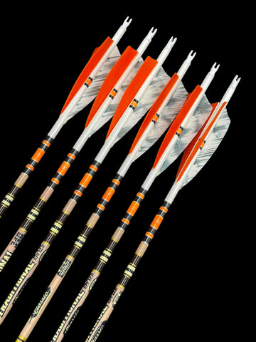 Gold tip arrows with feathers