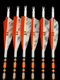 White camo and orange feathers