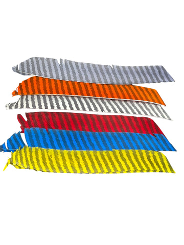 Full length barred feathers