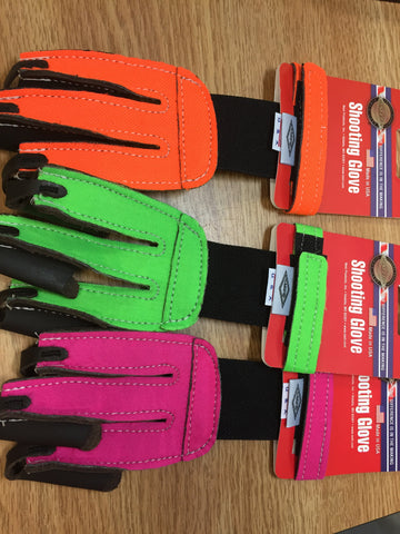 Neet Youth Shooting Gloves. Neon Orange, Pink and Green